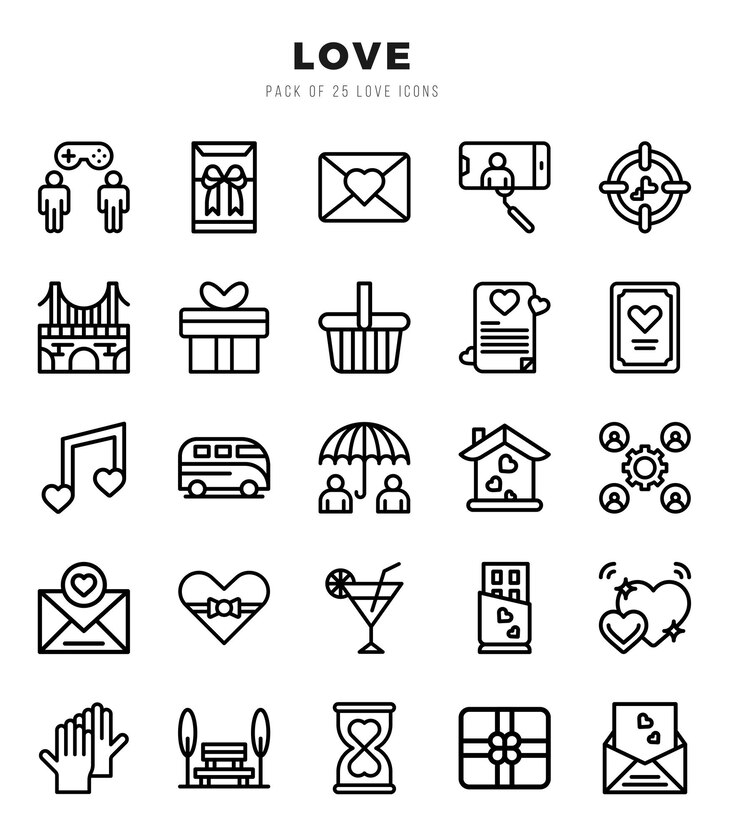 Set von 25 Love Lineal Icons Pack