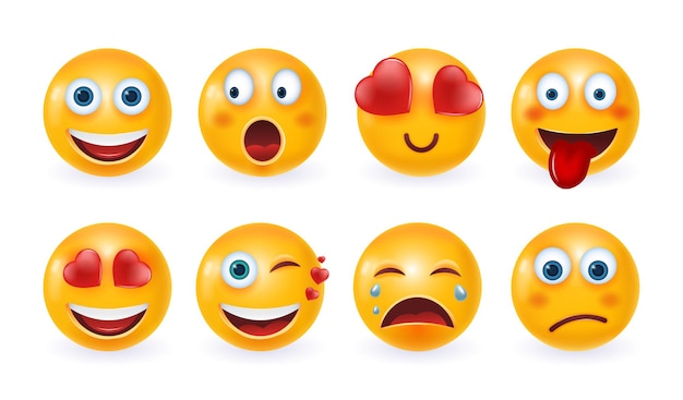 Set von 3d-emoticons und emoji-vektorillustration