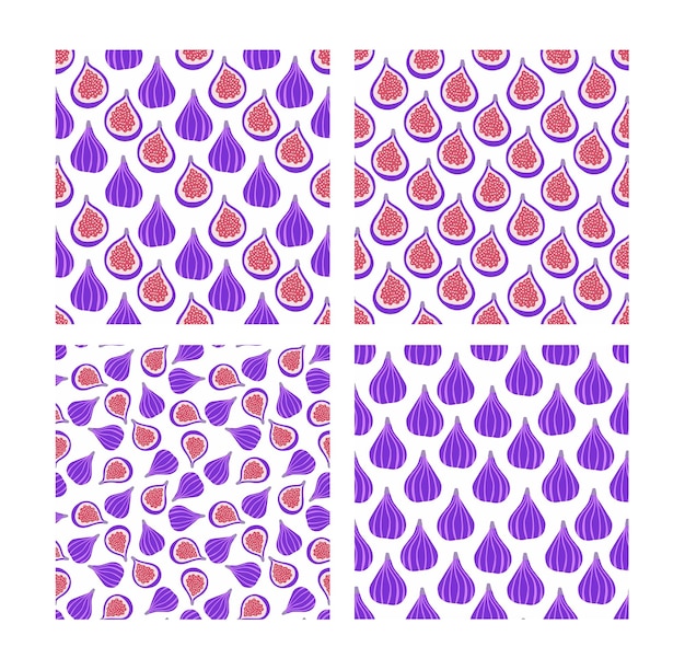 Set von 4 hellen, nahtlosen mustern mit feigen abstraktes tropisches muster mit reifen feigen