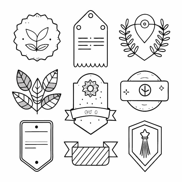 Set von 9 handgezeichneten Line Art Abzeichen mit Sternen