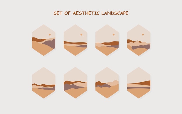 Set von ästhetischer landschaft. abstrakte boho-landschaft