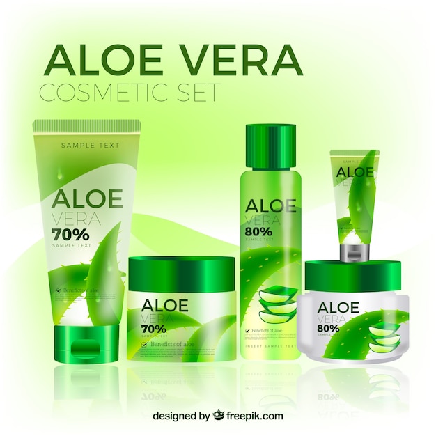 Set von aloe vera produkten im realistischen stil