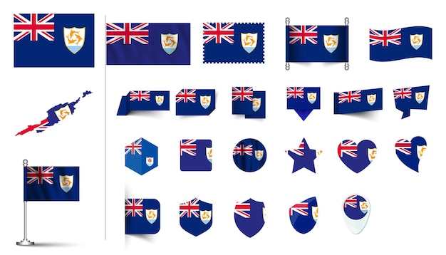 Set von Anguilla Flagge flach Icon Set Vektor Illustration Flagge Knopf winken 3D-Rendering-Symbole