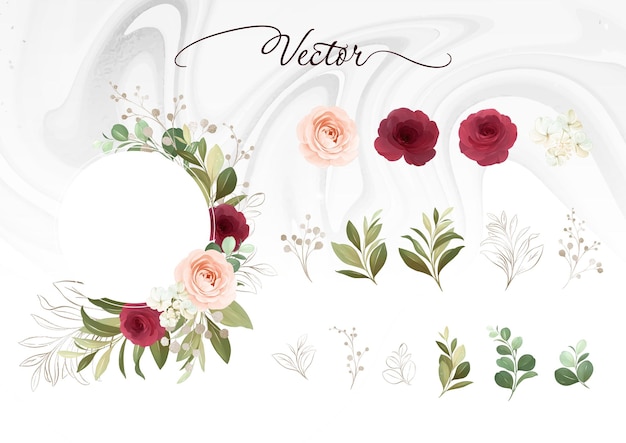 Vektor set von aquarell-blumenarrangements aus braunen und roten rosen