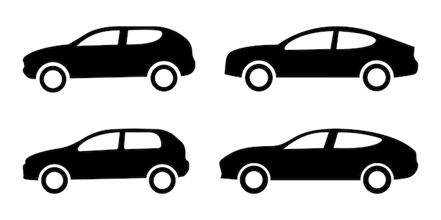 Set von auto-vektorsymbolen. schwarze silhouette mit automobil.