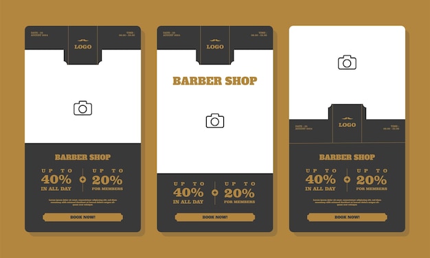 Set von Barbershop Social Media Stories Vorlagen für die Werbung Design Vorlage mit Foto-Bereich