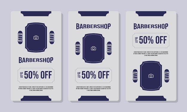 Set von Barbershop Social Media Stories Vorlagen für die Werbung Design Vorlage mit Foto-Bereich