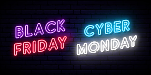 Set von Black Friday und Cyber Monday Neon Designs.