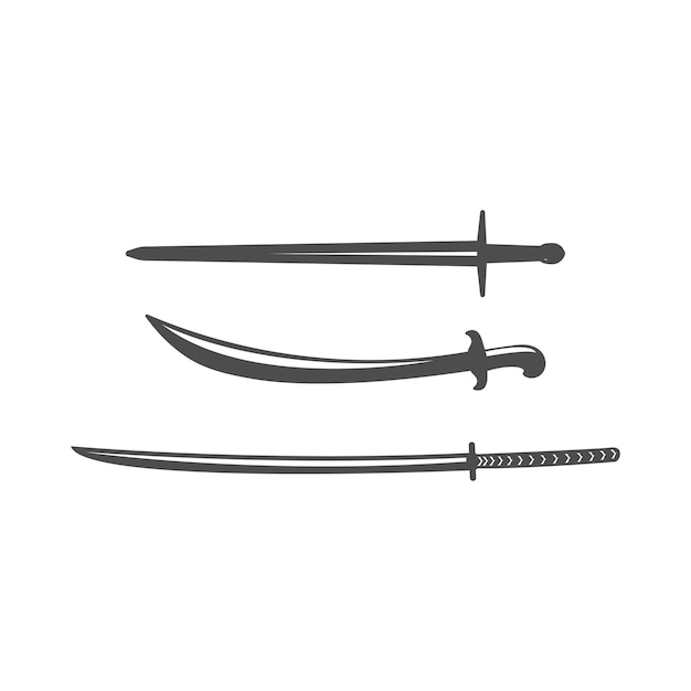 Vektor set von bladeeurope viking langschwert arabischer schilf und japanischer samurai