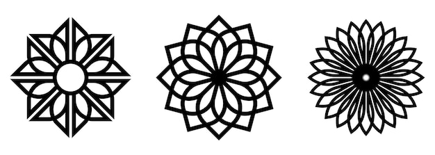 Set von Blumenelement Set von Blumen islamischen Symbolen und Symbolen mit schwarzer Farbe
