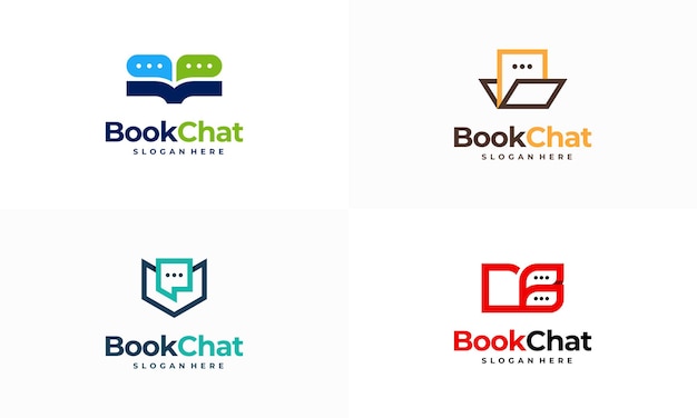 Set von book talk-logo-designs konzeptvektor, chat-buch-logo-designs redebuch-logo-vorlagen-icon-vektor