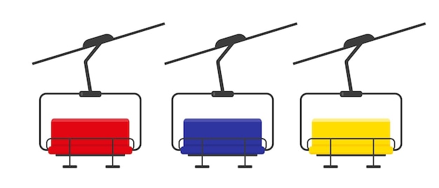 Set von bunten skiliften isoliert auf weißem hintergrund