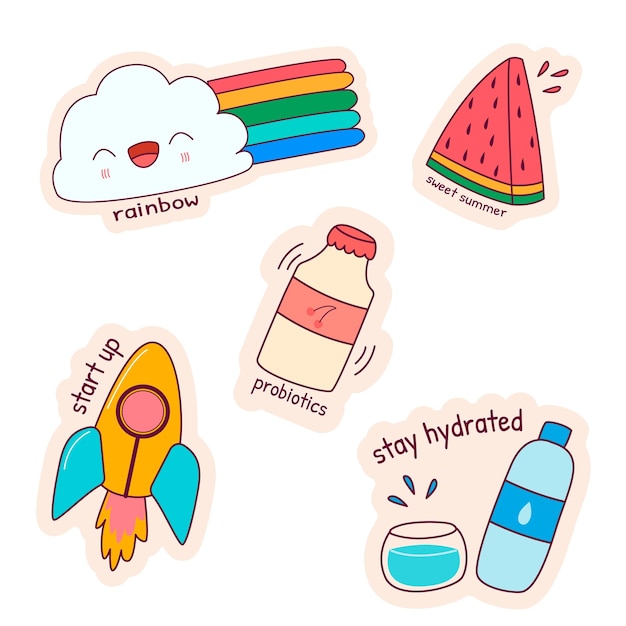 Set von Cartoon-Kawaii-Sticker-Vektor-Illustrator