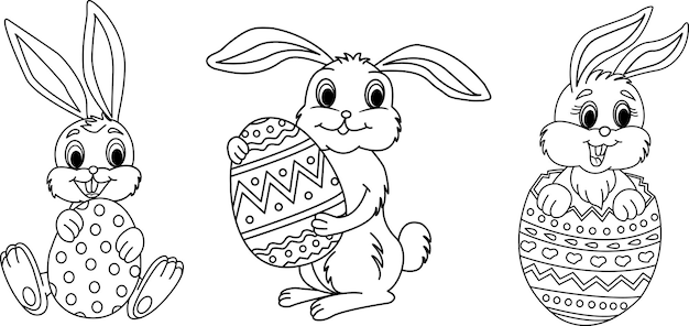 Set von Cartoon-Osterhasen zum Ausmalen | Premium Vektor Set von Cartoon-Osterhasen zum Ausmalen | Premium Vektor
