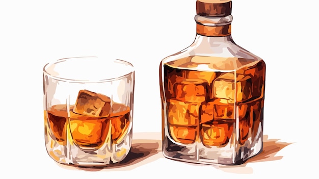 Set von Cognacglas und Flasche Cognac oder Whiskey
