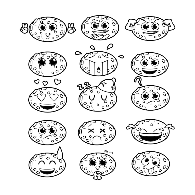 Set von cookies emoji handgezeichnete umrissillustration