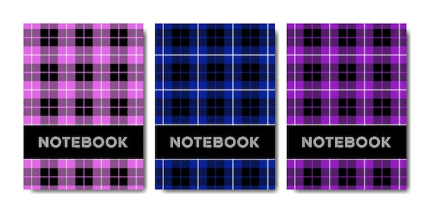 Set von cover-notebook-vorlagen mit tartan-muster