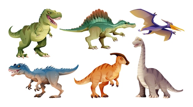 Vektor set von dinosaurierfiguren im cartoon-stil