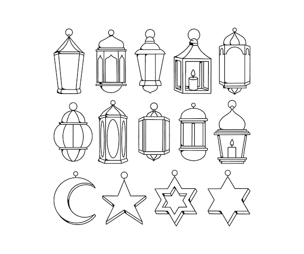Set von Doodle Ramadan Lantern Illustration