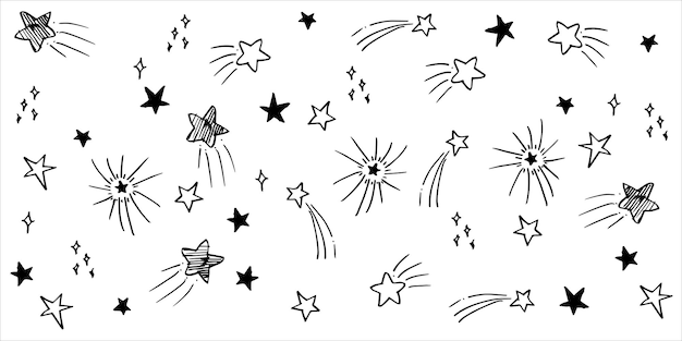 Set von doodle-stars cartoon-illustrationen isoliert für hintergrund, poster, druck, banner, web und konzeptdesign. vektor-illustration.