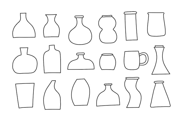 Set von Doodle-Umrissvasen
