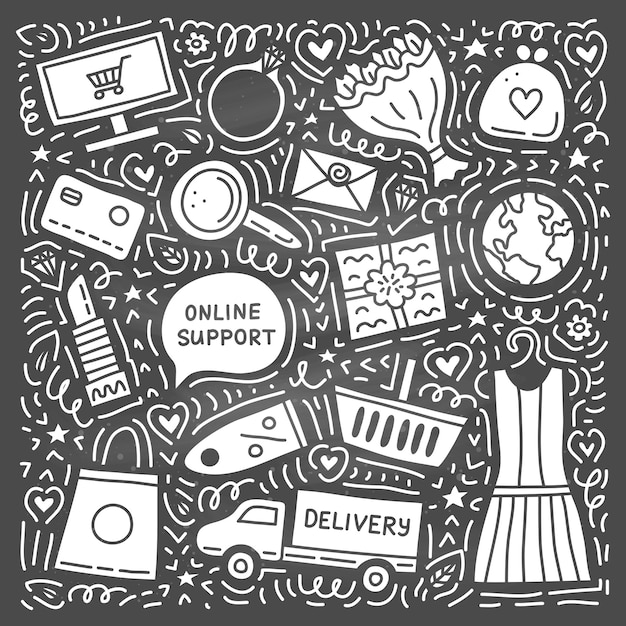 Set von e-commerce-shopping-doodles