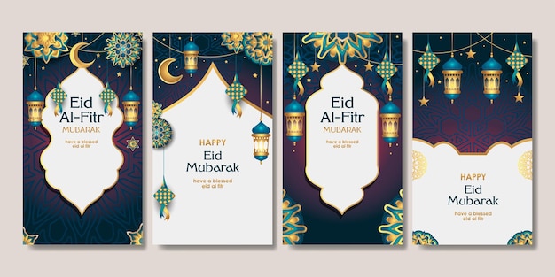 Set von Eid Mubarak Poster für soziale Medien Story Card Banner Hintergrund