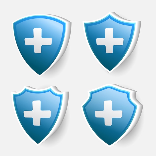 Set von Emblem oder Abzeichen blauer medizinischer Schild. Logo Design
