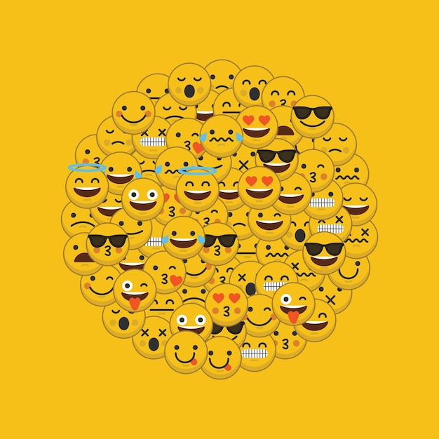 Vektor set von emoji-emoticon-charaktergesichtern in einem kreis