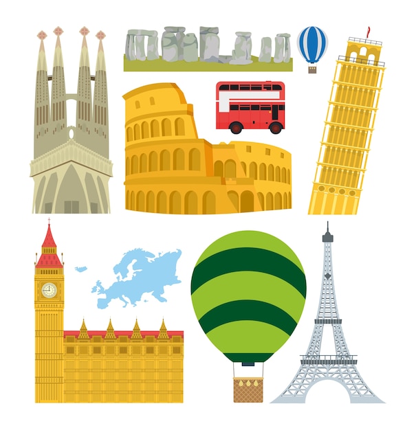 Set von Europa Denkmälern