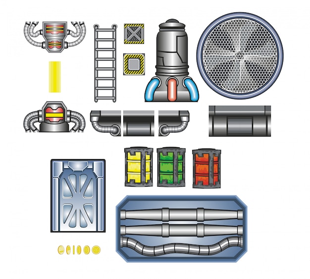 Vektor set von factory und steampunk spiel asset