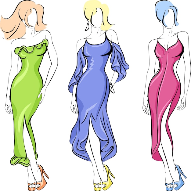 Set von fasion schönes Top-Modell in einem Kleider grün, rot