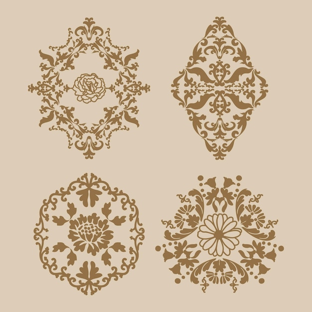 Set von floralen vintage-mustern. mehndi-muster. dekorative textur. braune, goldene farbe.