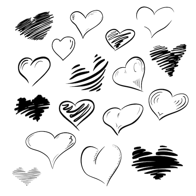 Set von Flourish Doodle Kalligrafie Vintage Herzen Valentines Illustration Vektor handgezeichnet