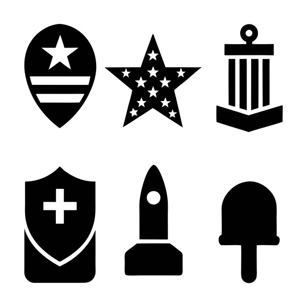 Set von Gedenktag der Ikone Sternflagge Schild Wappen Kappe Batch Silhouette Vektor-Illustration