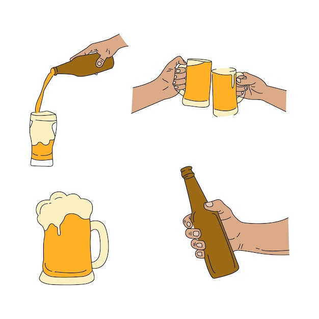 Set von handgezeichneten Bierillustrationen