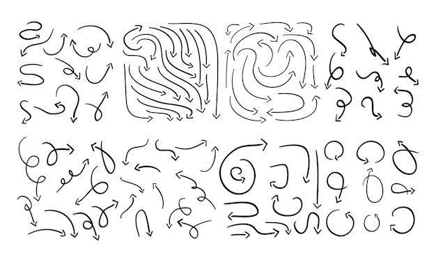 Set von handgezeichneten pfeilen im doodle-stil