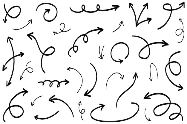 Set von handgezeichneten Pfeilen Vektor-Doodle-Designelemente Illustration auf weißem Hintergrund für Business-Infografik-Banner-Web- und Konzeptdesign
