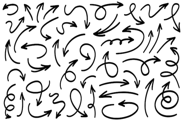 Set von handgezeichneten Pfeilen Vektor-Doodle-Designelemente Illustration auf weißem Hintergrund für Business-Infografik-Banner-Web- und Konzeptdesign