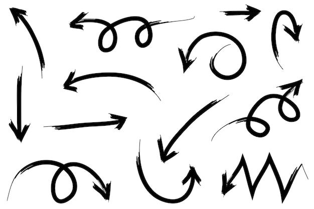 Set von handgezeichneten Pfeilen Vektor-Doodle-Designelemente Illustration auf weißem Hintergrund für Business-Infografik-Banner-Web- und Konzeptdesign