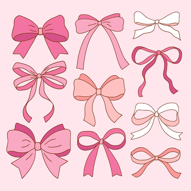 Set von handgezeichneten rosa Vektorbogen für Clipart-Aufkleber oder Kindergarten-Design