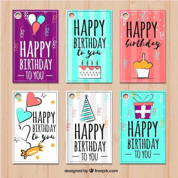 Set von happy birthday karten mit zeichnungen