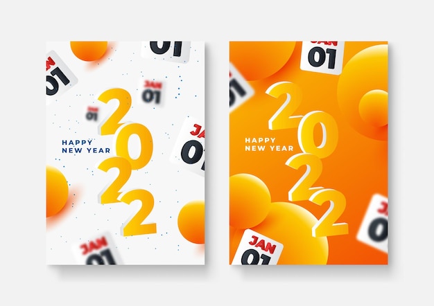 Set von happy new year-postern, grußkarten, urlaubsabdeckungen. frohe weihnachten-design-vorlagen mit typografie, saisonwünsche im modernen minimalistischen stil für web, social media. vektor-illustration.