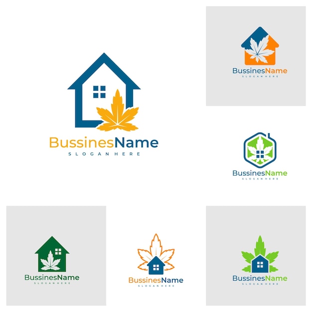 Vektor set von haus-cannabis-logo-vektorvorlagen kreative cannabis-logo-designkonzepte