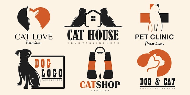 Set von haustieren logo-hund-katze-design-vektorvorlage