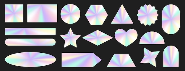 Set von holographischen Aufklebern Hologrammetiketten verschiedener geometrischer Formen mit iridescenter Folie