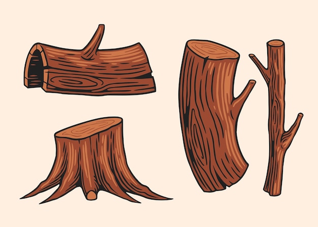 Set von Holzstammzeichnungen