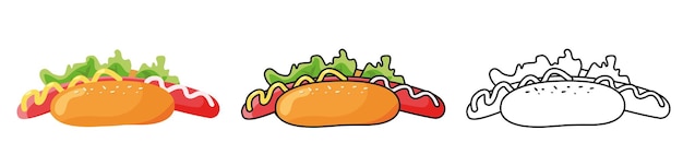 Set von hot dog illustration isoliert fast food junk street food hotdog mit senf vector