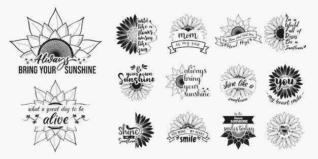 Set von inspirierenden zitaten aus sonnenblumen und motivierenden zitaten aus sonnenblumen für t-shirt-poster-aufkleber