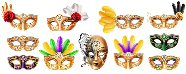 Set von isolierten Masken für den Mardi Gras-Karneval